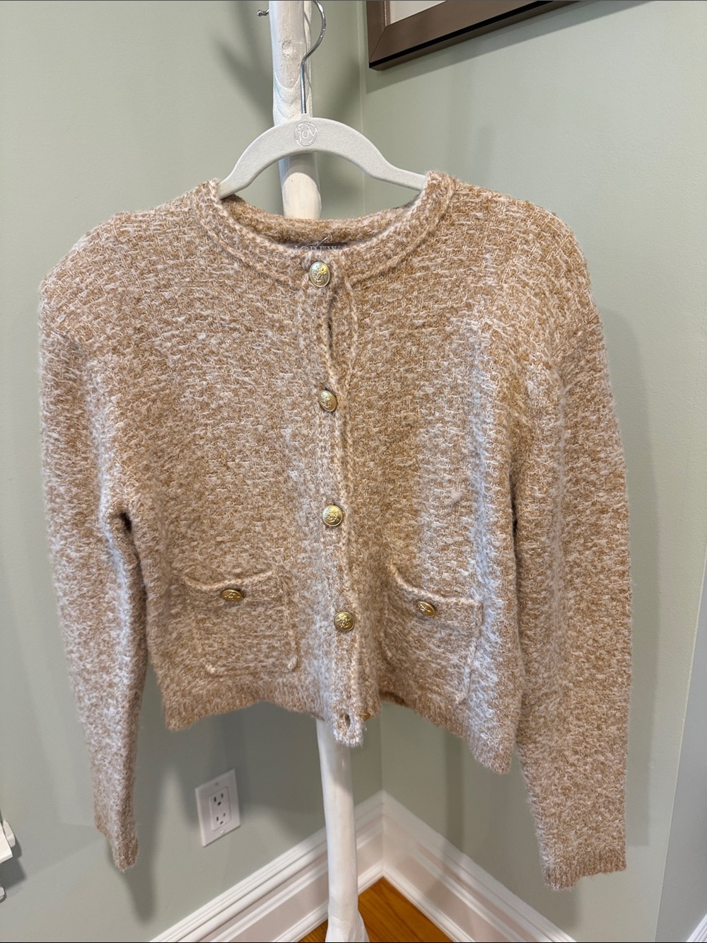 J. Crew Cream and Tan Bouclé Button-Front